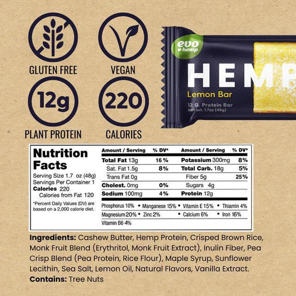 EVO Hemp- 12G Protein Bar- Vegan-Gluten Free - The Society 