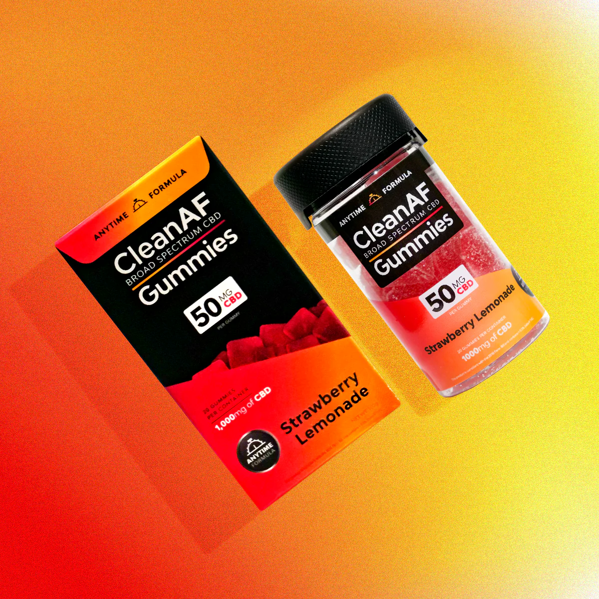 CleanAF BROAD SPECTRUM 50MG CBD GUMMIES 20CT/JAR- STRAWBERRY LEMONADE - The Society