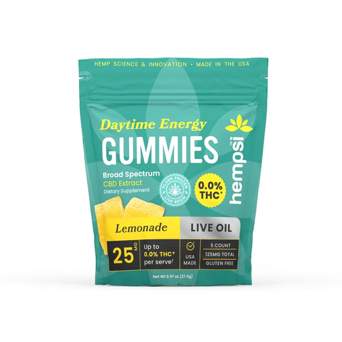 Hempsi- Daytime Gummies- Lemonade- Broad Spectrum Live Oil CBD Extract Gummies for Daytime Energy with 0.0% THC* | 25 mg CBD (per serving) - 10 count - The Society 