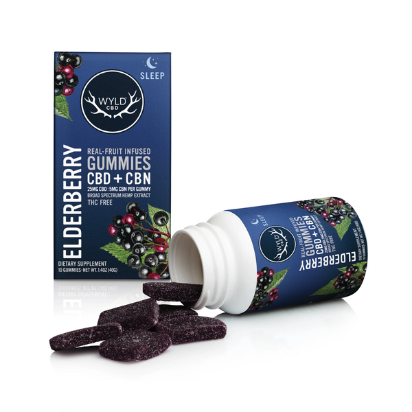 WYLD CBD + CBN Gummies - 250mg  (10ct- 25MG CBD + 5MG CBN each)- ElderBerry - The Society 