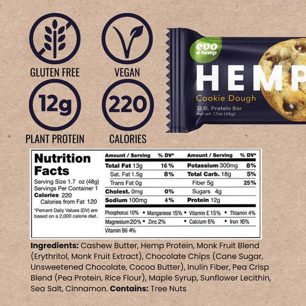 EVO Hemp- 12G Protein Bar- Vegan-Gluten Free - The Society 