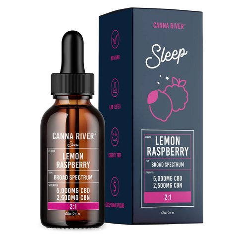 Canna River- CBD/CBN SLEEP TINCTURE, 5000mg Broad Spectrum CBD + 2500mg CBN- Lemon Raspberry - The Society 