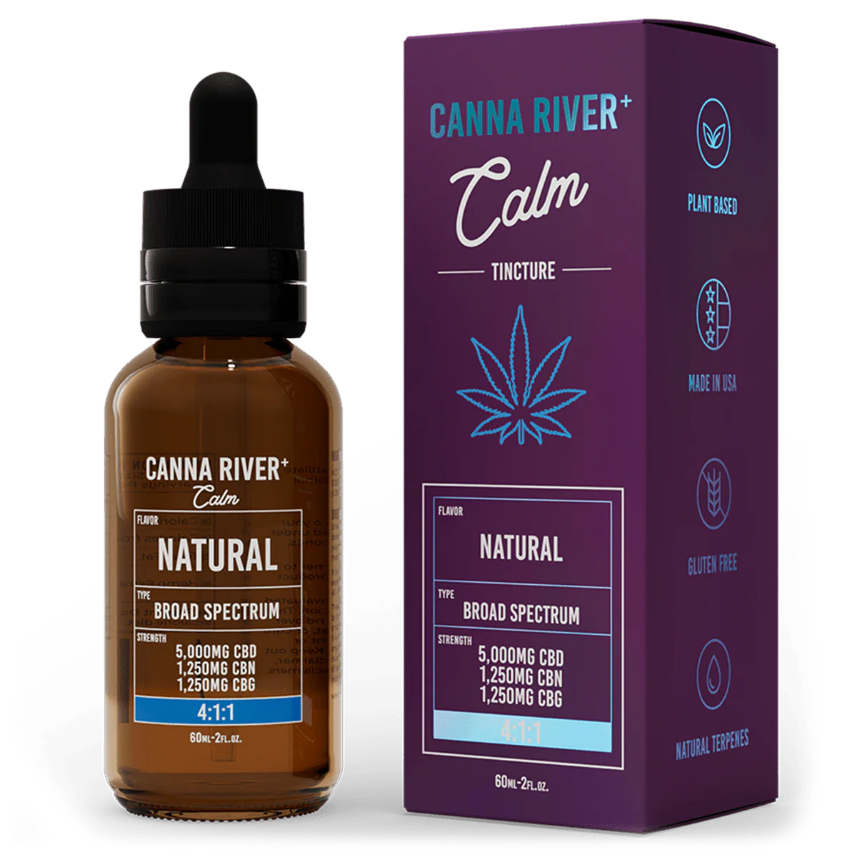 Canna River - CBD Calm Tincture Broad Spectrum / Assorted / 5000mg CBD + 1250mg CBG+ 1250mg CBN / 60mL - The Society