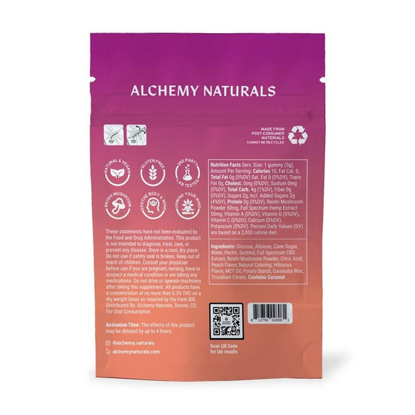 ALCHEMY NATURALS -   DE-STRESS   - Full Spectrum CBD+MUSHROOM GUMMIES 1,500MG - The Society 