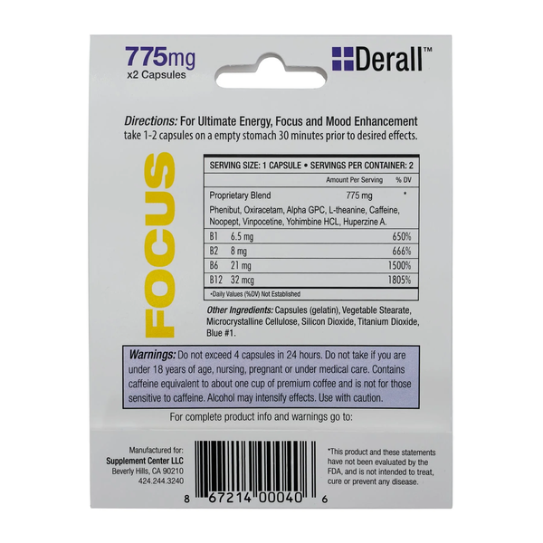 Derall Boost 775mg - Nootropic Brain Booster - 1 Unit (2) Capsules - The Society 