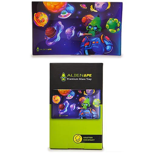 Alien Ape Shatter Resistant Glass Rolling Tray- Large - The Society 