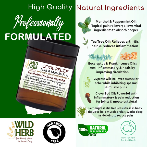 Wild Herb- Cool Relief - Joint & Muscle Rub - Maximum Strength Formula - Assorted 4oz & 8oz Jars - The Society 