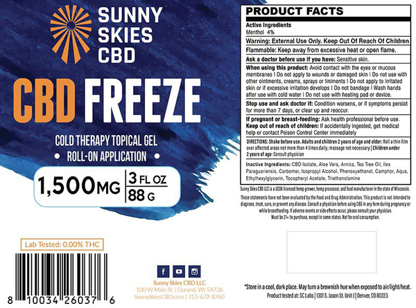 Sunny Skies CBD- CBD Freeze Roll-On 1,500mg - The Society 