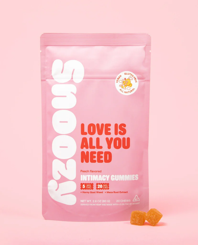 Snoozy Love Is All You Need Intimacy Gummies- 20 Pieces, Flavor: Peach, Strength: 20MG CBD + 5MG - The Society 