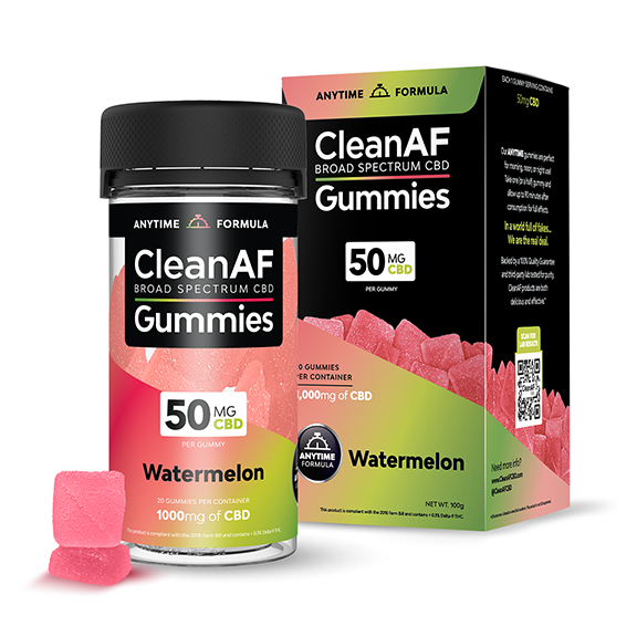 CLEANAF BROAD SPECTRUM 50MG CBD GUMMIES 20CT/JAR- WATERMELON - The Society 