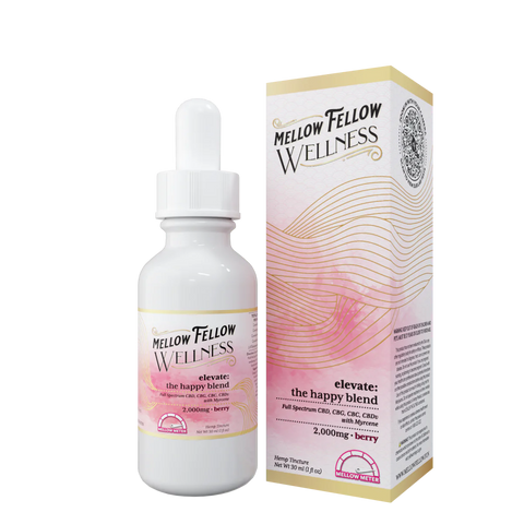 Mellow Fellow- Wellness Tincture - Elevate - Happy Blend - berry flavor - 2000mg Full Spectrum CBD, CBG, CBD, with Myrcene- 30ml - The Society 