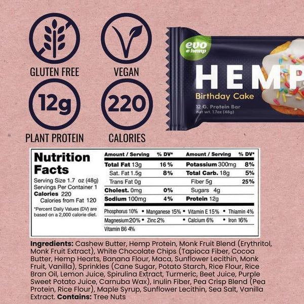 EVO Hemp- 12G Protein Bar- Vegan-Gluten Free - The Society 