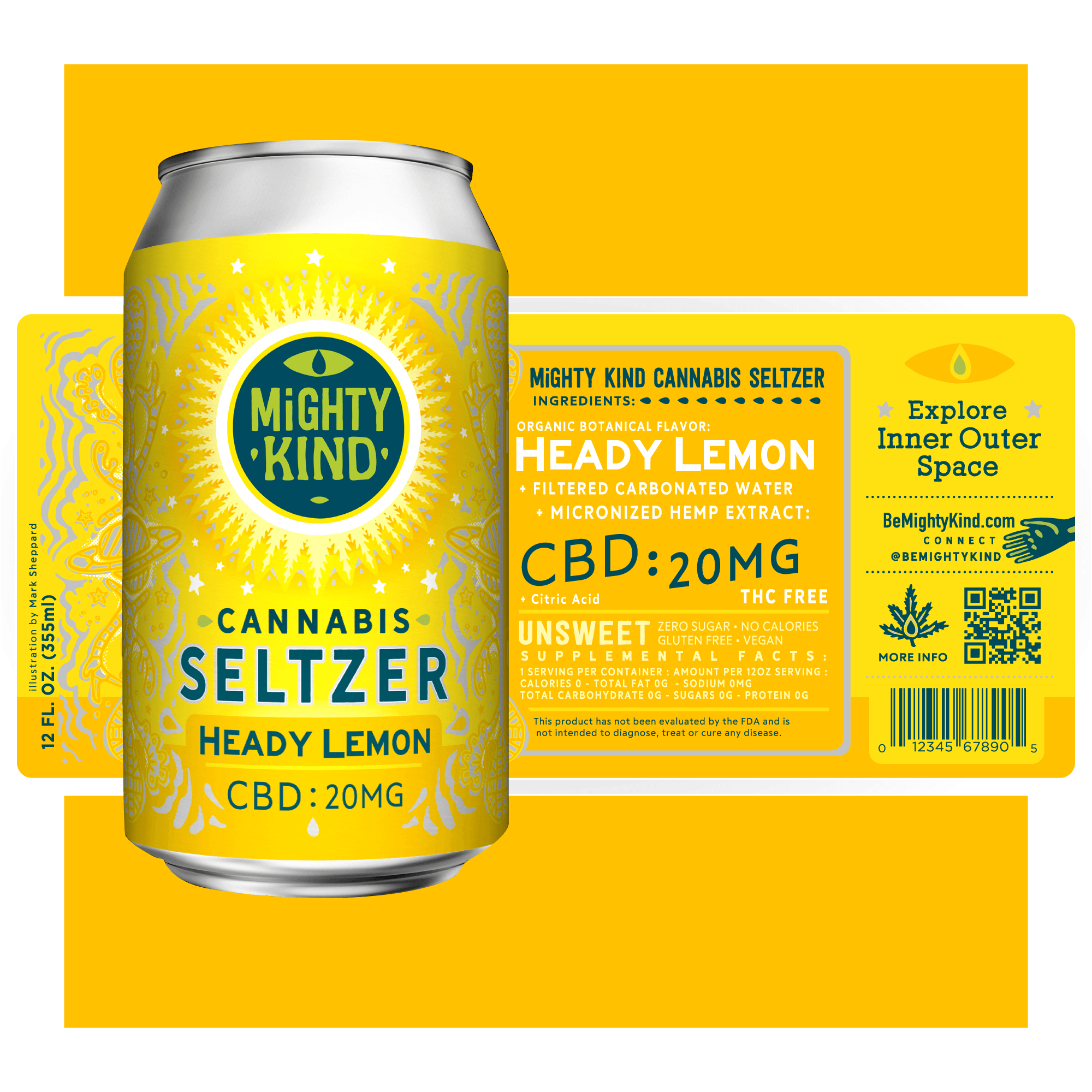 MIGHTY KIND - CANNABIS SELTZER - 20mg CBD - 12 FL OZ (HEADY LEMON) - The Society