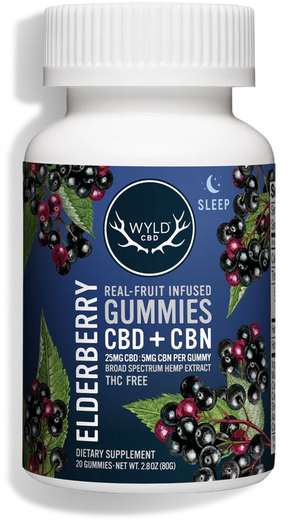 WYLD CBD + CBN Gummies - 600mg (20ct- 25MG CBD + 5MG CBN each)- ElderBerry - The Society