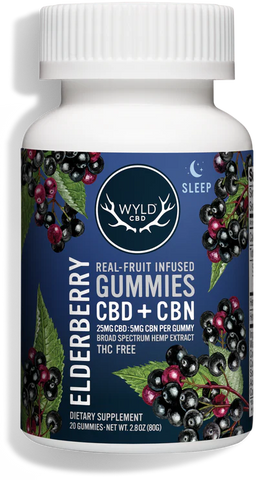 WYLD CBD + CBN Gummies - 600mg (20ct- 25MG CBD + 5MG CBN each)- ElderBerry - The Society