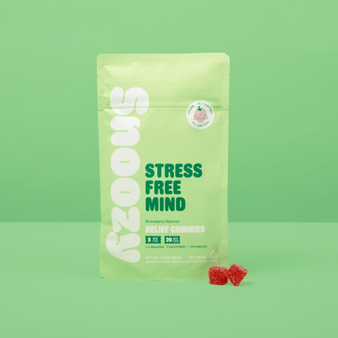 Snoozy Stress Free Mind Relief Gummies- 20 Pieces, Flavor: Strawberry , Strength: 20MG CBD + 5MG THC - The Society 