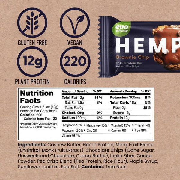 EVO Hemp- 12G Protein Bar- Vegan-Gluten Free - The Society 