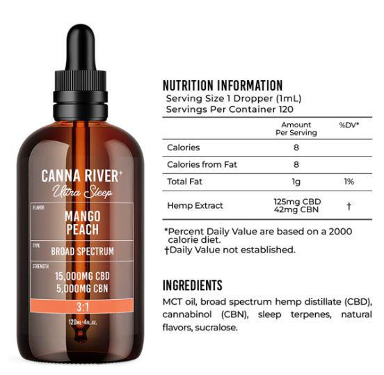 Canna River Ultra Sleep Broad Spectrum Tincture- 15000mg CBD + 5000mg CBN- Mango Peach - The Society 