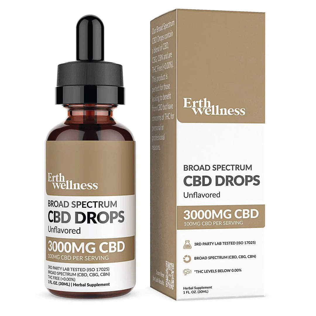 Erth Wellness 3000MG Broad Spectrum CBD Drops Tincture 30ML - THC Free - Unflavored - The Society