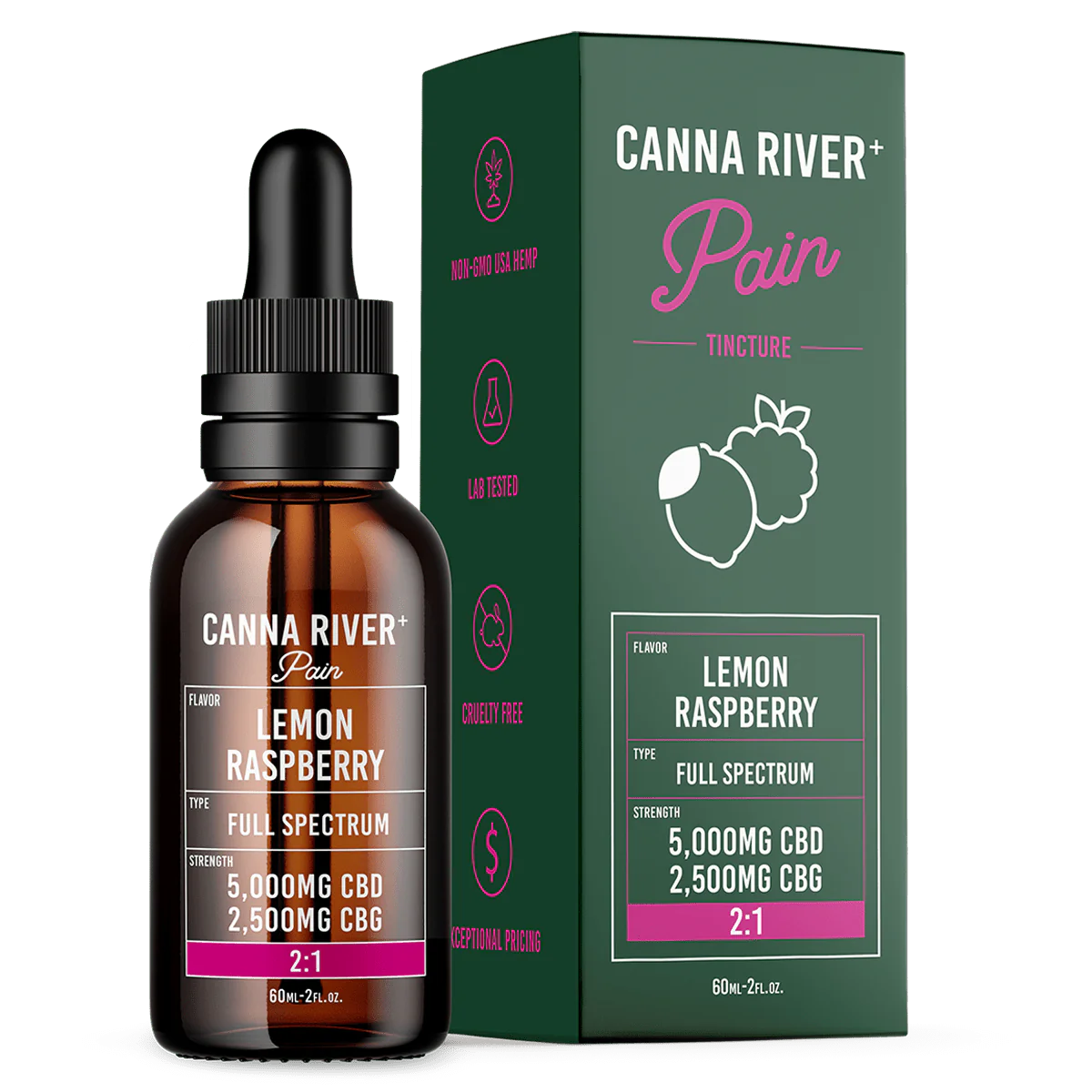 Canna River - CBD Pain Tincture Full Spectrum (Contains THC) / Assorted / 5000mg CBD + 2500mg CBG / 60mL - The Society 