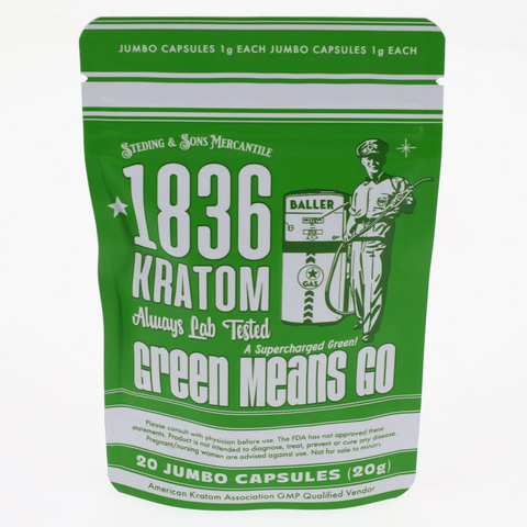 1836 Kratom- Green  Means Go 20 Jumbo Capsules - The Society 