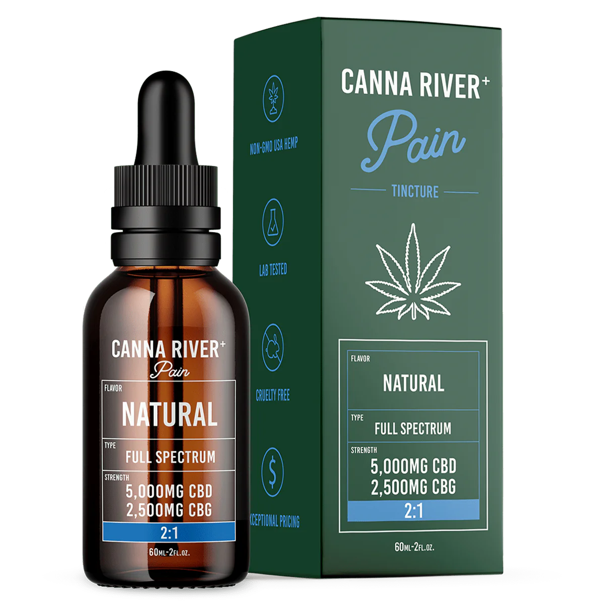 Canna River - CBD Pain Tincture Full Spectrum (Contains THC) / Assorted / 5000mg CBD + 2500mg CBG / 60mL - The Society 