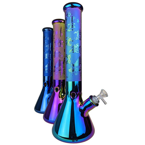 16" Heavy Electro Plated Sand Blasted Greek Art Beaker Water Pipe - with 14M Bowl - The Society 