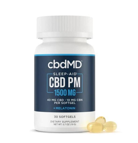 cbdMD - CBD Softgels - PM Softgels + Melatonin for Sleep - 1500mg - 30 Count - 1500mg - The Society 